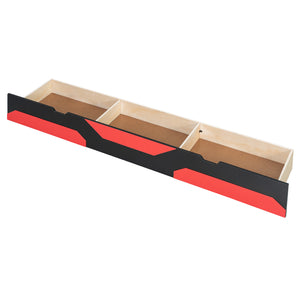 English Elm Full Size Gaming Bed Frame with Desk Led Lights Storage Drawers and Charging Station Black+Red LP000289AAJ