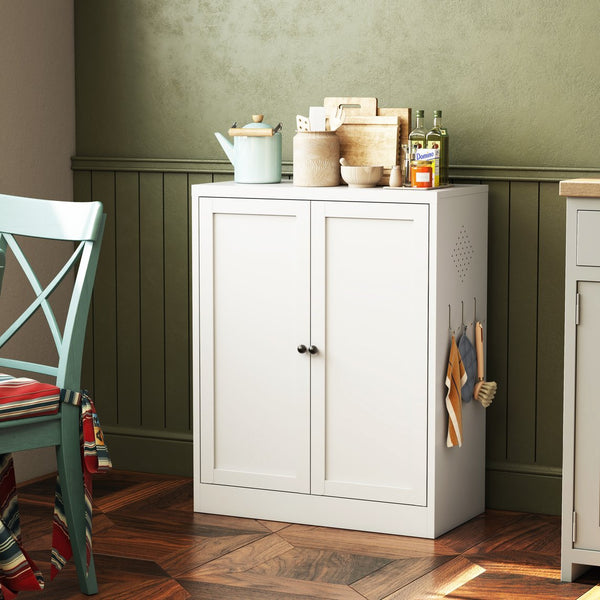 English Elm 34.6" White Metal Pantry Cabinet with Adjustable Shelves, Space-Saving Freestanding Kitchen Organizer for Apartments T2398P350191