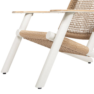 English Elm Jennifer Taylor Home - Atlas Adirondack Chair Natural Beige | All-Weather Wicker, Teak Armrests, Rust-Resistant Aluminum, Relaxed Recline Comfort B2719P320846