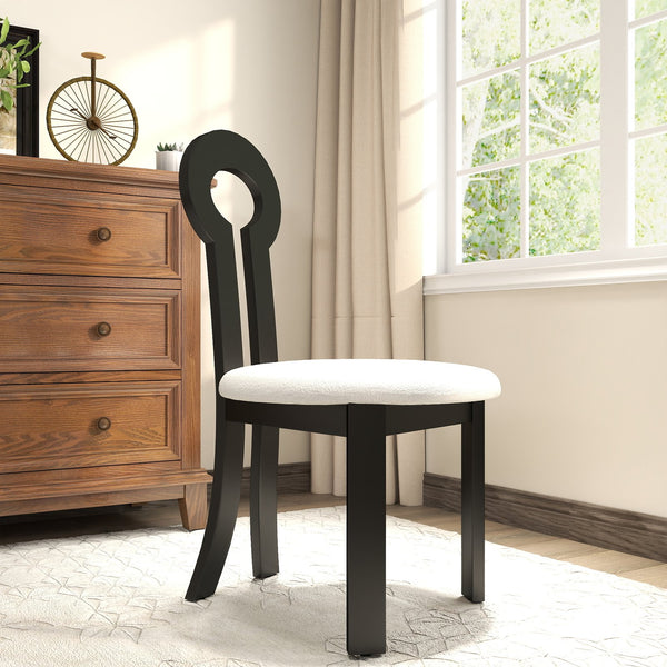 English Elm Vintage Rubber Solid Wood Dining Chair Set of 2 — Plush Berber Fleece Upholstery, Water & Stain Resistant, 280 lb Capacity Black,White W1535P281504