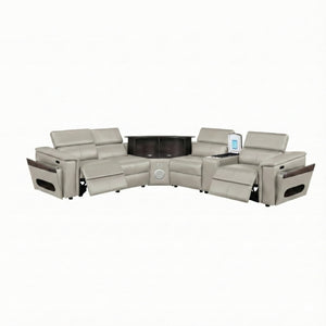 English Elm Nova Entertainment Sectional Sofa with Led Bar Fridge Console and Bluetooth Speaker Gray B009S02167