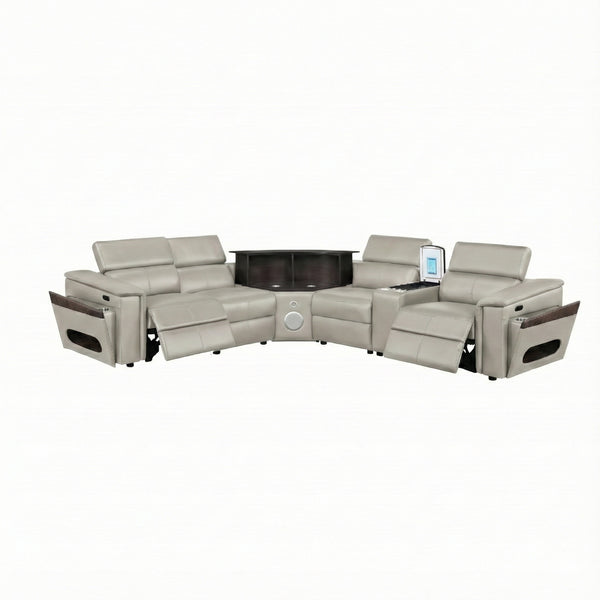 English Elm Nova Entertainment Sectional Sofa with Led Bar Fridge Console and Bluetooth Speaker Gray B009S02167