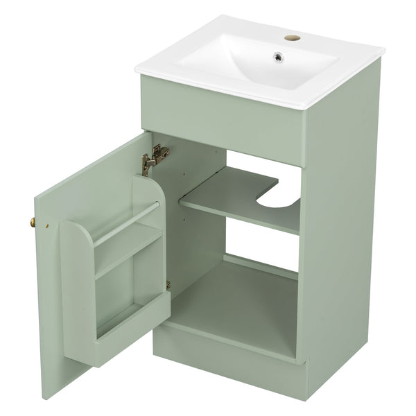 English Elm [video] Compact Sage Green Bathroom Vanity with Ceramic Sink Soft Close Cabinet N759P237932G