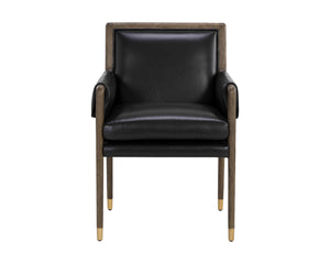Sunpan Mauti Dining Armchair: Vintage-Inspired Design with Rustic Charm and Handcrafted Leather Elegance Distressed Brown / Cortina Black Leather