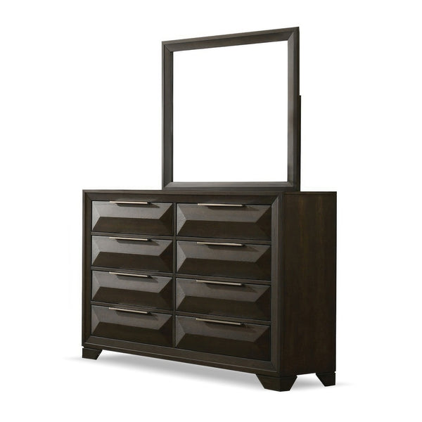 English Elm Transitional 8-drawer Espresso Dresser with Beveled Mirror and Dovetail Joinery B2741S00901