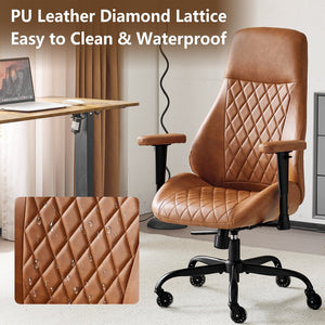 English Elm Leather Executive Desk Chair with Lumbar Support Flip Armrests and Swivel Base T5339P435829