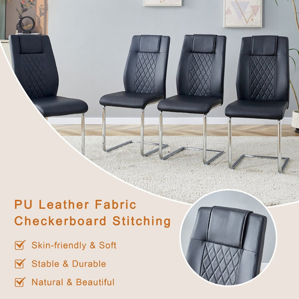 English Elm Table Modern 7-Piece Dining Set With Transparent Tempered Glass Top & 6 Black Pu Chairs, Stylish Design W1151S04128-GIGA