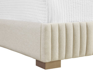 Sunpan Tarrant King Bed in Monument Oatmeal with Gold Steel Hardware - Stylish Tufted Elegance