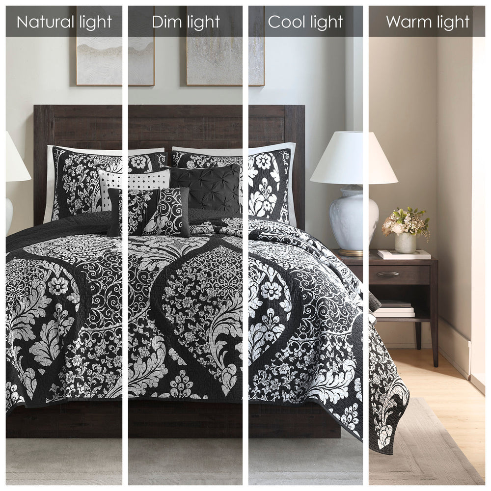 English Elm 6 Madison Park Vienna 6 Piece Reversible Cotton Quilt Set Full/Queen Damask Sateen OEKO-TEX Certified B03597639