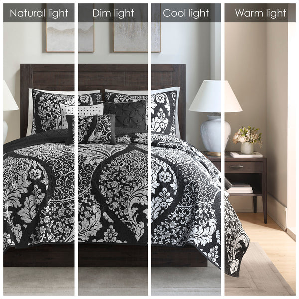 English Elm 6 Madison Park Vienna 6 Piece Reversible Cotton Quilt Set Full/Queen Damask Sateen OEKO-TEX Certified B03597639