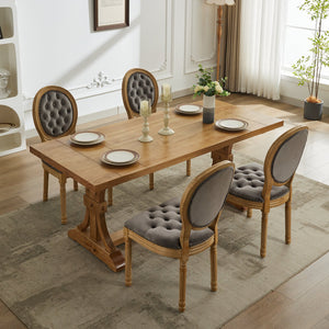 English Elm French Solid Wood Frame Antique Dining Chair with Velvet Upholstery, Nailhead Trim, Durable Spring Core Gray W1143P195871