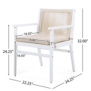 English Elm Christopher Knight Home® - Outdoor Acacia Wood Dining Chairs Set of 2 with Woven Rope Back, Waterproof Cushions, 400lb Capacity Beige+White N779P224995W