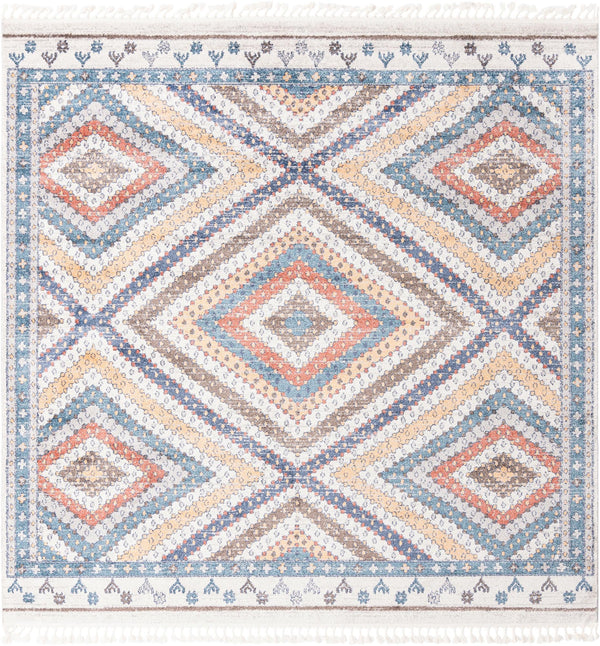 Unique Loom Aramis Rio Machine Made Tribal Rug Blue, Light Blue/Ivory/Light Brown/Terracotta 10' 0" x 10' 0"