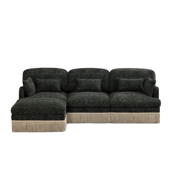English Elm 100"comfy Chenille Leopard Print Sectional Sofa with Tassel Trim and Movable Ottoman Green W5656S00032