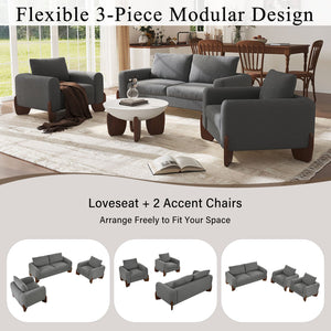 English Elm U_style Bouclé 3 Piece Living Room Sofa Set with Loveseat and Two Accent Armchairs Grey WY000479AAE