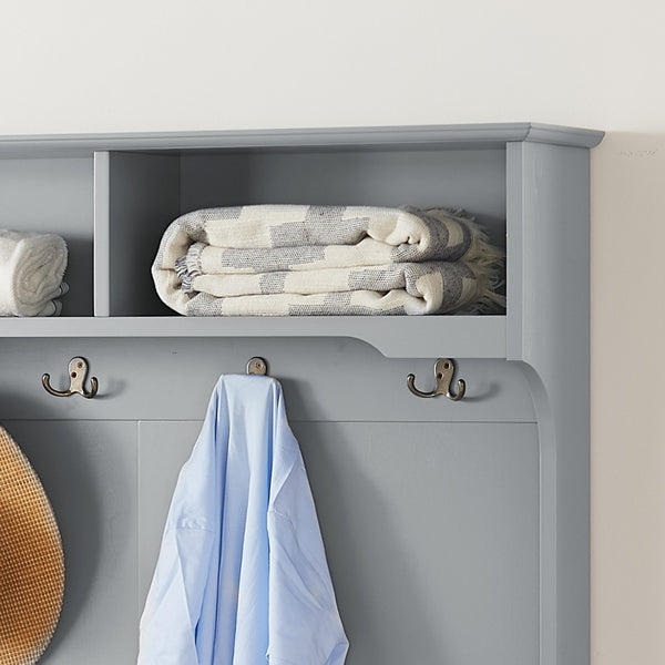 English Elm Modern Classic Hall Tree with Solid Poplar Feet, Double Hooks, Shoe Bench & Antique Hardware Organizer Gray W2275P210039