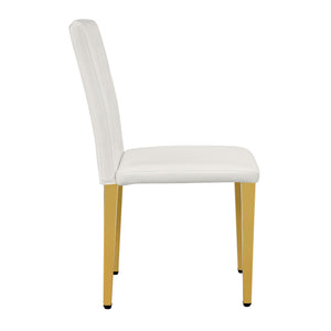 English Elm 4-pack PU dining chairs with ergonomic buckle backrest, high-density sponge seat, gold metal legs elegant luxury White+Gold W1151P295709