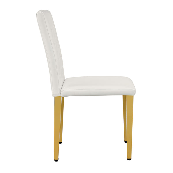 English Elm 4-pack PU dining chairs with ergonomic buckle backrest, high-density sponge seat, gold metal legs elegant luxury White+Gold W1151P295709