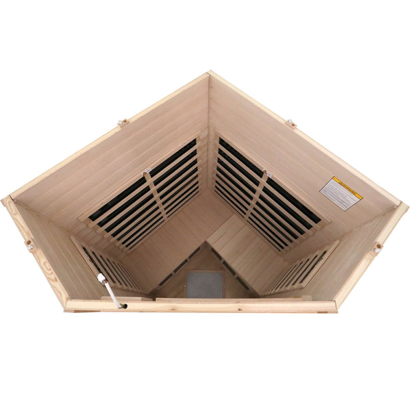 English Elm Low Emf Indoor Corner Sauna For Two – Premium Hemlock, Far-Infrared Heating, Bluetooth, Touch Control W1149S00004
