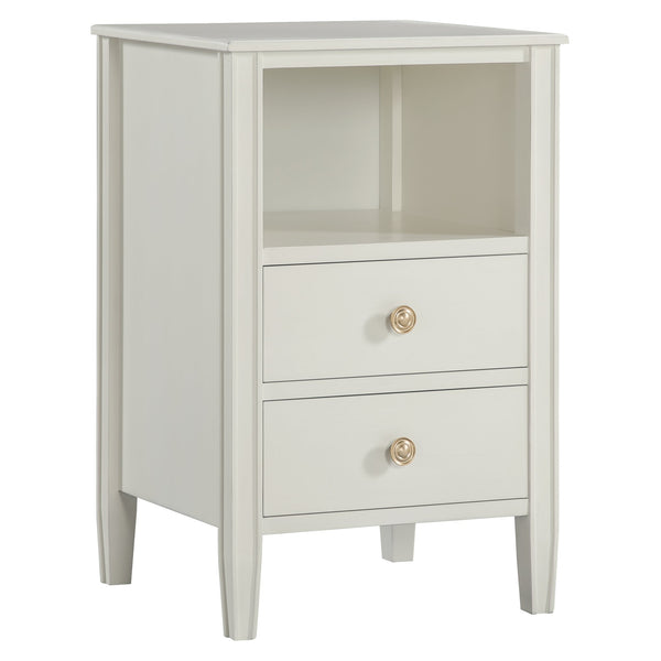 English Elm Winston 2-Drawer Storage Nightstand with Brushed Gold Knobs, Open Shelf, Fluted Legs, No Assembly Antique White B050P376955