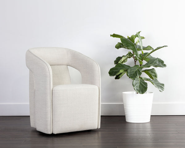 Sunpan Kendrick Wheeled Dining Armchair - Futuristic Design with Comfortable Seating and Cut-Out Armrests Moto Stucco
