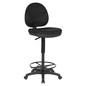 OSP Home Furnishings Sculptured Ergonomic Drafting Chair with Pneumatic Lift Upholstered Seat Lumbar Back Black DC550-231