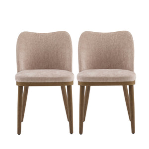 English Elm Dining Chair Set of 2 Mid-century Walnut Wood Frame Upholstered Seat and Back Apricot Cream N771P237036V