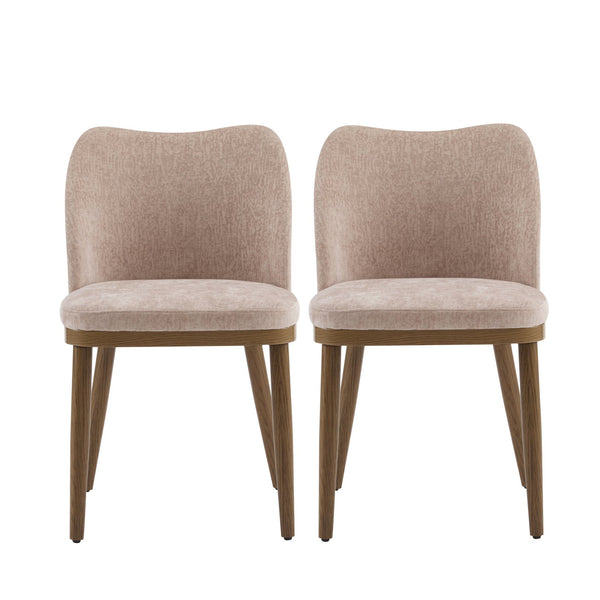 English Elm Dining Chair Set of 2 Mid-century Walnut Wood Frame Upholstered Seat and Back Apricot Cream N771P237036V