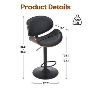 English Elm Counter Height Stools Set of 2 Mid-century Metal Legs Ergonomic Kitchen Island Seating Black T3623P430918