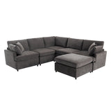 English Elm [ Video Provided] Modern Large U-Shape Sectional Sofa, With Removable Ottomans For Living Room (6-Seater)