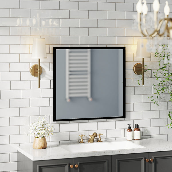 English Elm 80cm Round Float Glass Wall Mirror Polished Edge Vanity Bathroom Hallway Decor Black W3151P265956