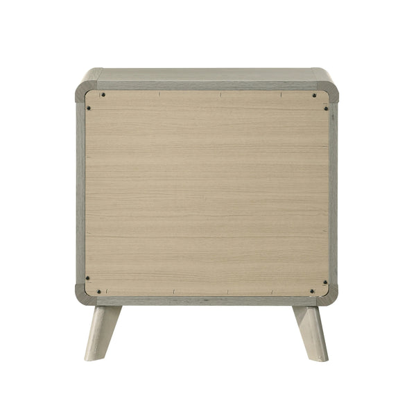 English Elm Contemporary Two Drawer Nightstand Gray Finish Tapered Legs Gold Pulls Bedroom Storage B2741P431077