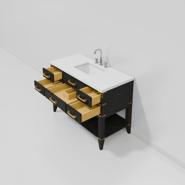 English Elm Black Oak Single Bath Vanity 48" With White Quartz Top, Chrome Faucet & Ample Storage Solutions B2731P261029