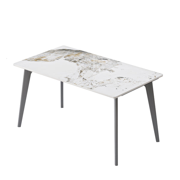 English Elm 55.12" Modern Artificial Stone Dining Table With Dark Grey Metal Legs - Seats 6, Minimalist Style W1535S00520