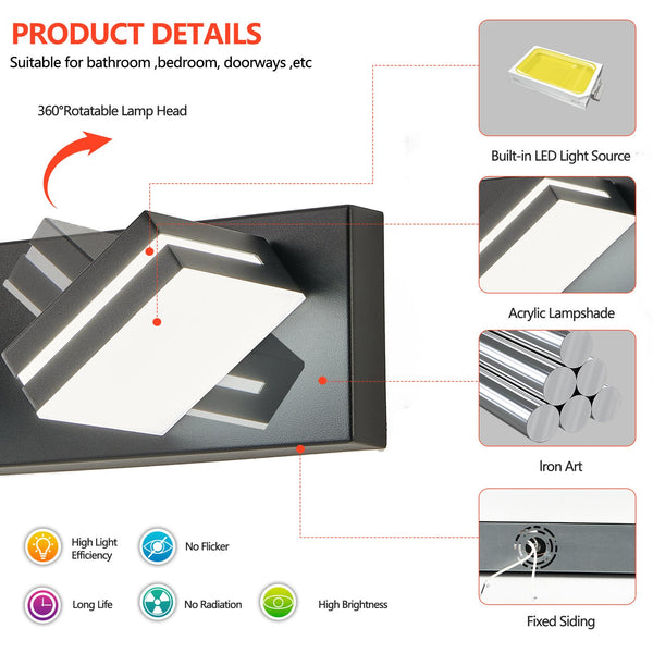 English Elm Modern Black Led Vanity Light - 8-Light Wall Sconce For Bathrooms, Energy-Efficient & Easy Install W2312P374918