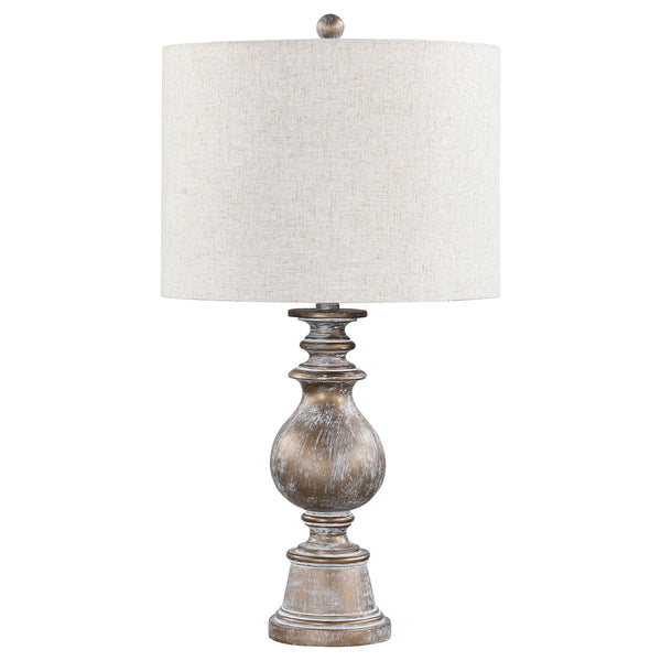 English Elm Wahlburg Oatmeal and Antique Gold Drum Shade Table Lamp — 28" Elegant Polyresin Accent Lamp, Dimmable Options B062P344889