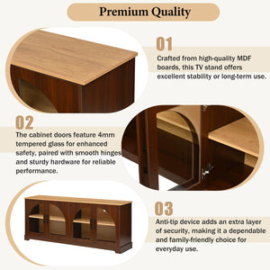 English Elm Farmhouse Media Console with Arched Glass Doors Wood Grain Two Tone Living Room Storage Walnut N721P411204P