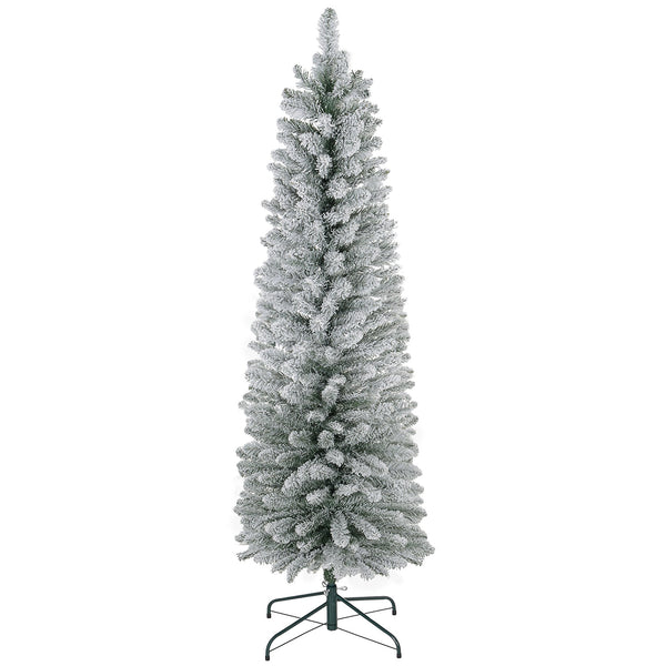 English Elm Homcom 5Ft Snow Flocked Pencil Christmas Tree With 263 Tips, Easy Assembly & Metal Base For Small Spaces W2225P229176