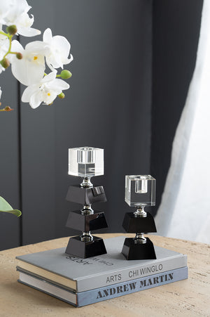 English Elm 2.4X2.4X5.9" Elegant Black And Clear Two-Tiered Square Candle Holder For Modern Home Décor Accents W2078P390744