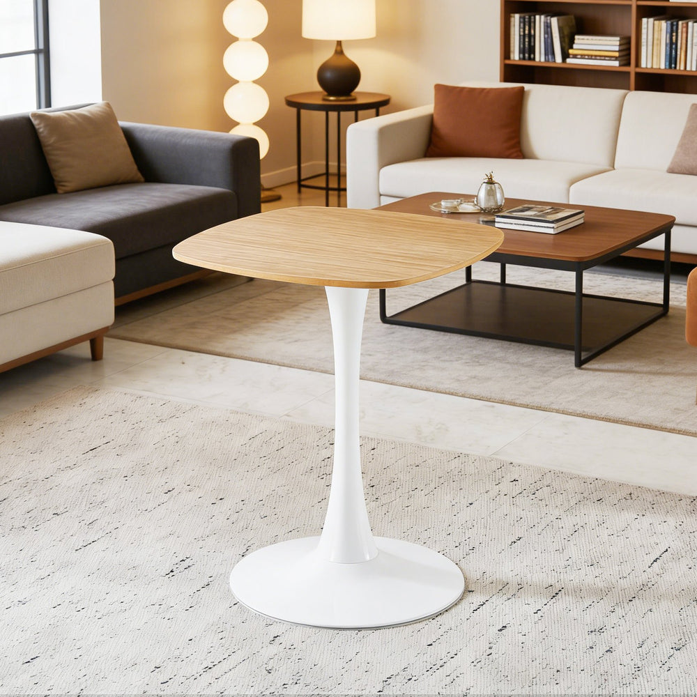 English Elm 23.62 Inch Round Pedestal Dining Table Oak Finish Compact Contemporary Accent W3766P397277