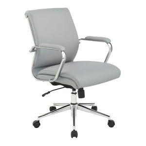 OSP Home Furnishings Mid Back Ergonomic Office Chair with Antimicrobial Fabric Chrome Arms and Lumbar Support Steel 920351C-R112