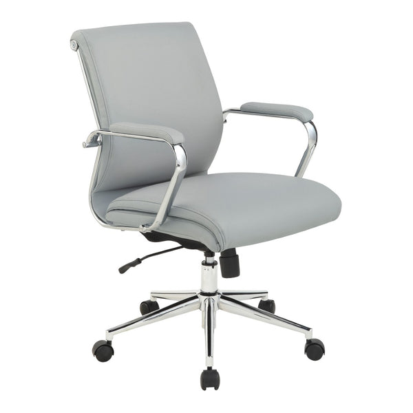 OSP Home Furnishings Mid Back Ergonomic Office Chair with Antimicrobial Fabric Chrome Arms and Lumbar Support Steel 920351C-R112
