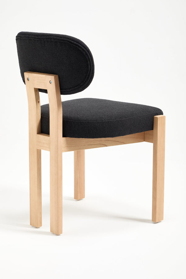 English Elm Wooden Wingback Dining Chairs Chenille Upholstered Set for Farmhouse Kitchen Black W3244P457877