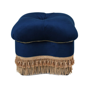 English Elm Jennifer Taylor Home - Ellen Navy Blue Velvet Clover Ottoman with Gold Bullion Fringe — Handcrafted, Sturdy, Luxe Seat B2719P238157