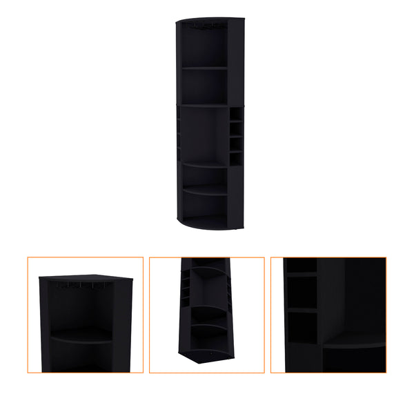 English Elm Fm Furniture Clifton Tall Corner Bar Cabinet with Wine Rack Stemware Hanger Warm Finish B128S00064