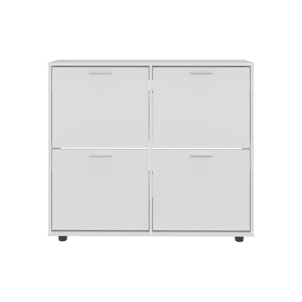 English Elm Deming White Shoe Rack with Four Drop Down Compartments for Entryway or Bedroom B092P315573
