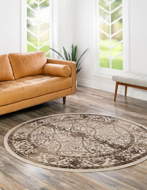 Unique Loom La Jolla Traditional Machine Made Floral Rug Beige, Beige/Brown/Ivory/Light Brown 7' 10" x 7' 10"