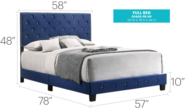 English Elm Stunning Navy Blue Velvet Full Bed with 48"H Headboard, Durable Support, Easy Assembly, Cozy Style B078108018