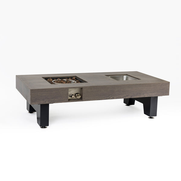 English Elm 54_inch Iron Fire Pit Table Stone Finish with Stainless Burner, Propane Powered, Spacious Patio Centerpiece Natural Wood W3131P277180