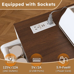 English Elm 74.8" Rolling Kitchen Island Extendable Marble Veneer Top with Power Outlet and Storage W2700S00105